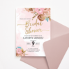 Bridal Shower Invitation - Watercolor/Paint Pink & Gold Flowers