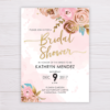 Bridal Shower Invitation - Watercolor/Paint Pink & Gold Flowers