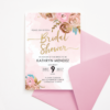 Bridal Shower Invitation - Watercolor/Paint Pink & Gold Flowers