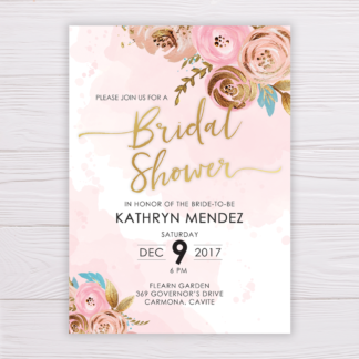 Bridal Shower Invitation - Watercolor/Paint Pink & Gold Flowers