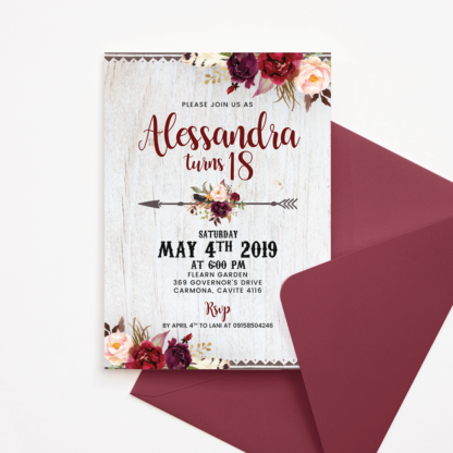 Maroon Bohemian Invitation with Flowers