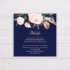Navy Blue & Blush Flowers Wedding Invitation - Details Card