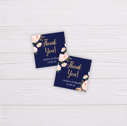 Navy Blue & Blush Flowers Wedding Invitation - Thank You/Favor Tag