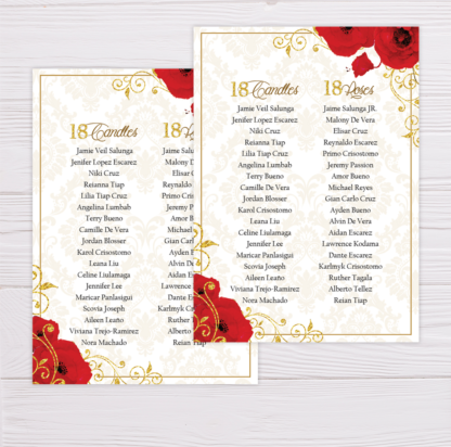 Red Flowers & Gold Glitter Ornaments Debut Invitation
