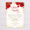 Red Flowers & Gold Glitter Ornaments Invitation
