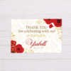 Red Flowers & Gold Glitter Ornaments Thank You Card