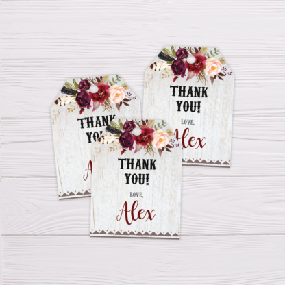 Rustic Maroon Floral Bohemian Thank You Card/Favor Tag