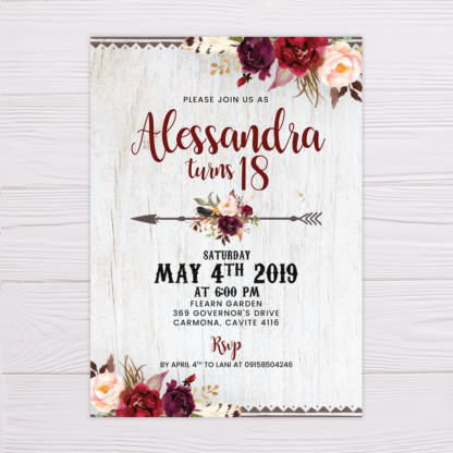 Maroon Bohemian Invitation with Flowers