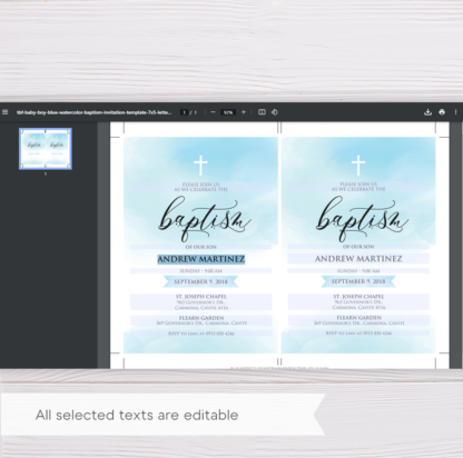 Christening/Baptism Invitation Template with Blue Watercolor
