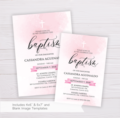 Pink Watercolor Baptism Invitation Template