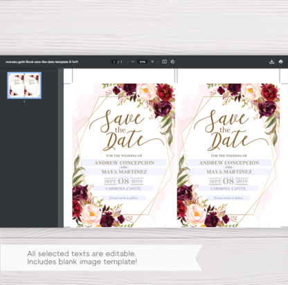 Marsala Flowers and Gold Frame Save the Date Template