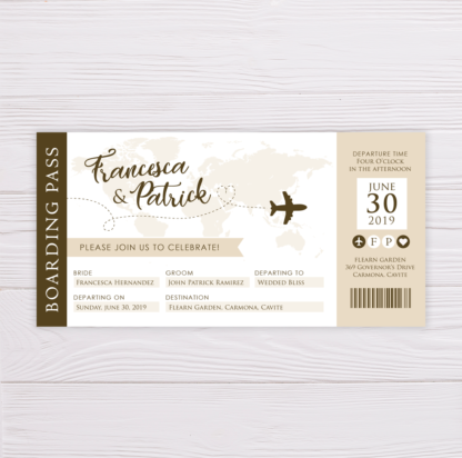Boarding Pass Wedding Invitation - Brown