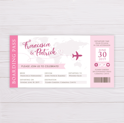 Boarding Pass Wedding Invitation - Pink
