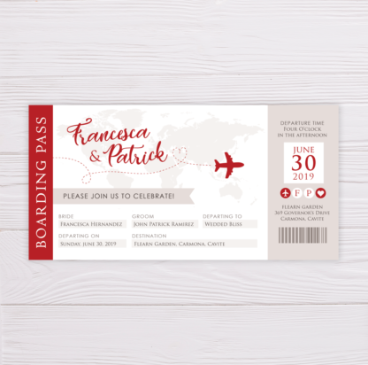 Boarding Pass Wedding Invitation - Red