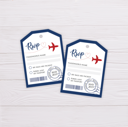 Boarding Pass Invitation RSVP Tag - Blue & Red