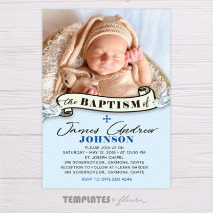 Blue Baptism Invitation with Photo