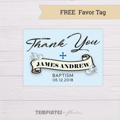 Blue Baptism Thank You Card