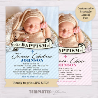 Blue & Pink Baptism Invitation with Photo