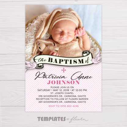 Pink Baptism Invitation with Photo