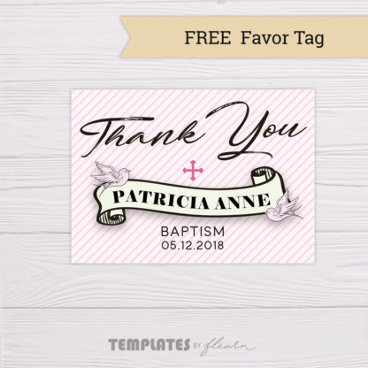 Pink Baptism Thank You Card