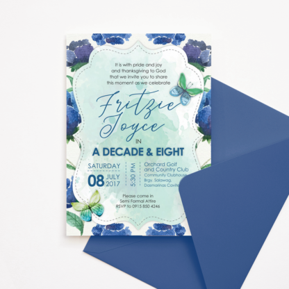 Blue Floral Birthday Invitation