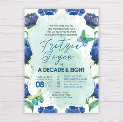 Blue Floral Birthday Invitation