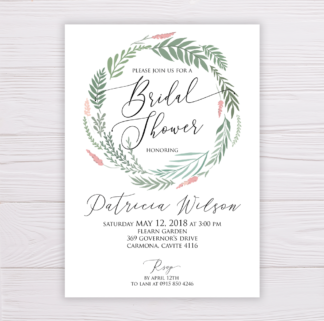 Bridal Shower Invitation - Greenery Leaves Wreath