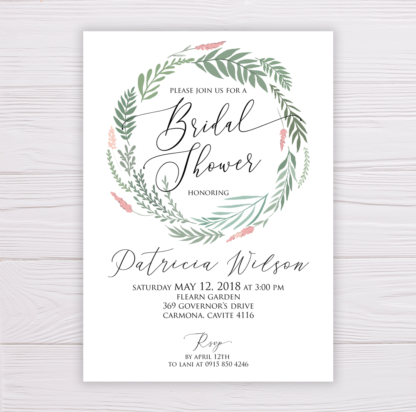 Bridal Shower Invitation - Greenery Leaves Wreath