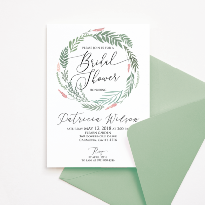Bridal Shower Invitation - Greenery Leaves Wreath