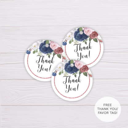 Dusty Blue & Rose with Rose Gold Frame Favor Tag/Thank You Tag/Card