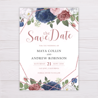 Dusty Blue & Rose with Rose Gold Frame Save the Date