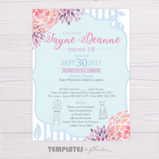 Pastel Blue & Purple Watercolor Flowers Invitation