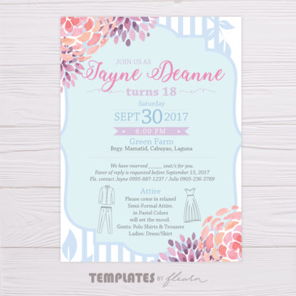 Pastel Blue & Purple Watercolor Flowers Invitation
