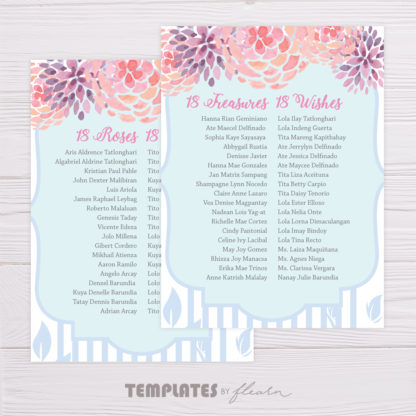 Pastel Blue & Purple Watercolor Flowers Debut Invitation Entourage