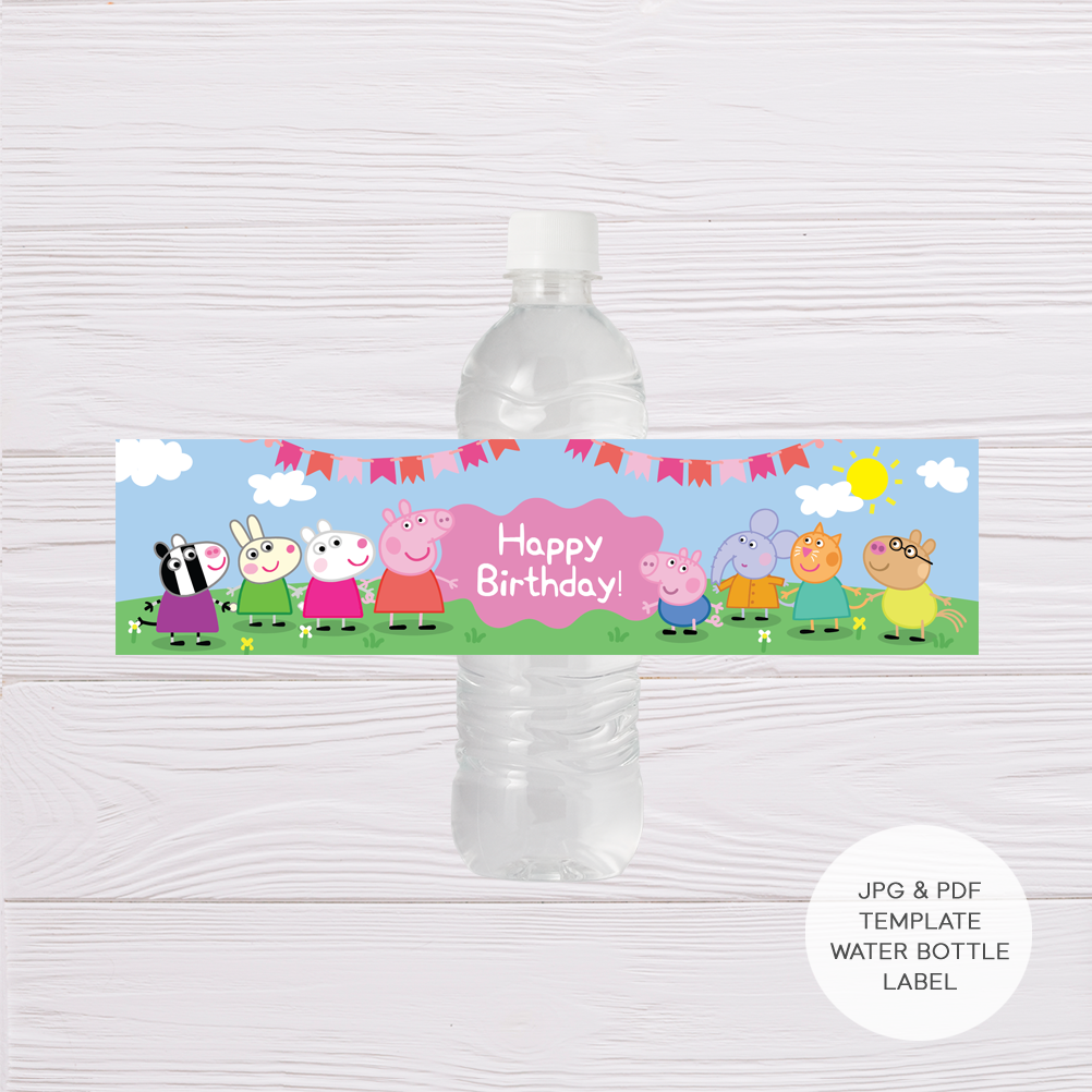 Personalized Peppa Pig Theme Water Bottle Label