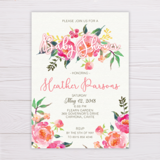 Watercolor Pink Flowers Baby Shower Invitation