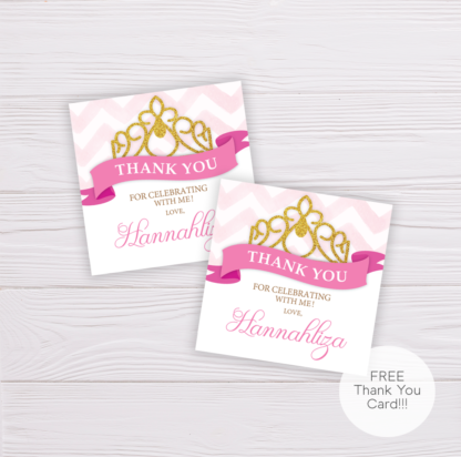 Pink Princess Royal Thank You Card Template