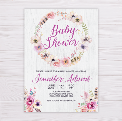 Purple Flower Wreath Baby Shower Invitation