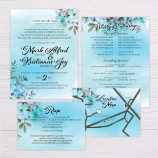 Blue Watercolor Flowers Wedding Invitation
