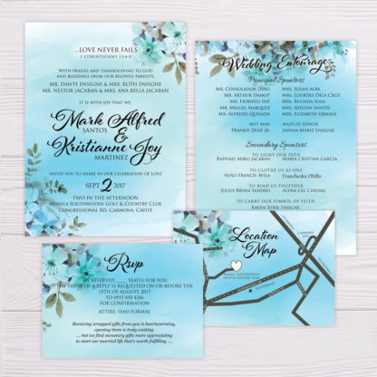 Blue Watercolor Flowers Wedding Invitation