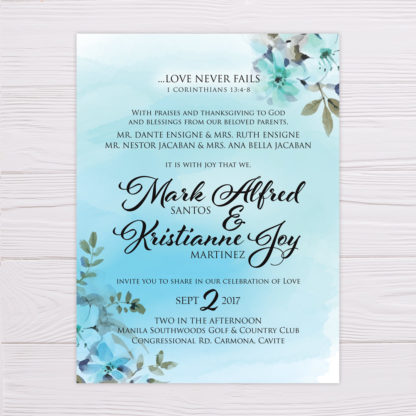 Blue Watercolor Flowers Wedding Invitation Entourage