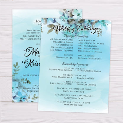 Blue Watercolor Flowers Wedding Invitation Entourage