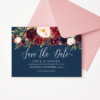 Navy Blue and Maroon Marsala Flowers Save The Date Template