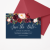 Navy Blue and Maroon Marsala Flowers Save The Date Template