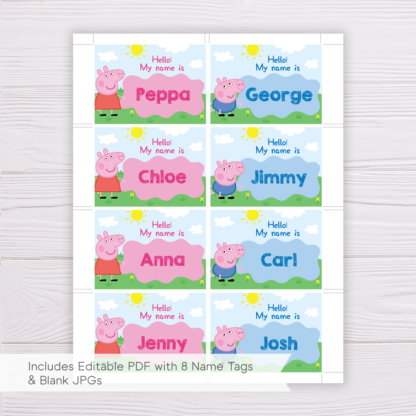 Peppa Pig Birthday Party Name Tag Template