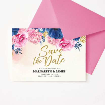 Save the Date Template with Pink and Blue Flowers