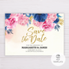 Save the Date Template with Pink and Blue Flowers