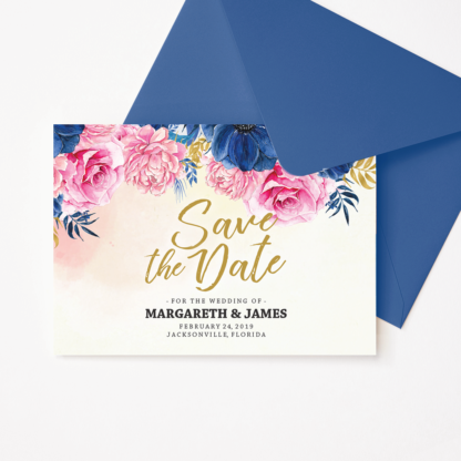 Save the Date Template with Pink and Blue Flowers
