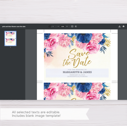 Pink and Blue Flowers Save The Date Template