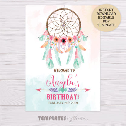 Pink & Green Bohemian Birthday Welcome Poster